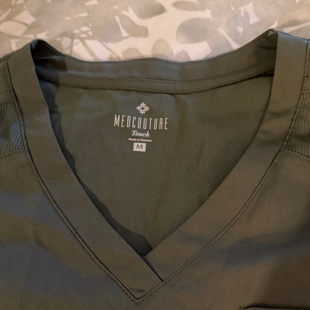 Med Couture Dark Olive V-Neck Scrub Set Top and Bottom